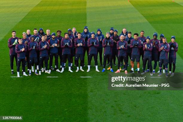 Paris Saint-Germain players and staff pay their tribute to late Diego Maradonna who died of a heart attack at 60 years old on Wednesday November 25th...