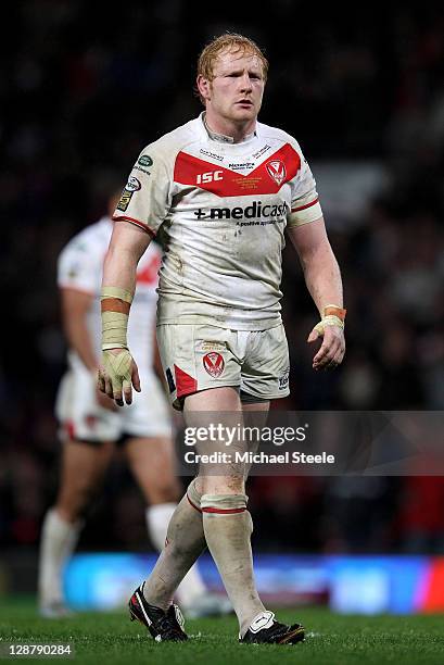 James Graham of St Helens looks on at the end of the Engage Super League Grand Final match between St Helens and Leeds Rhinos at Old Trafford on...