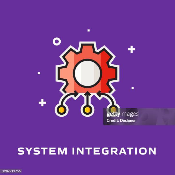 system integration flat line icon, vector symbol illustration. - performance management system stock illustrations