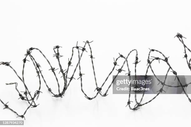 close up of barbed wire/fence - barbed wire fence stock-fotos und bilder