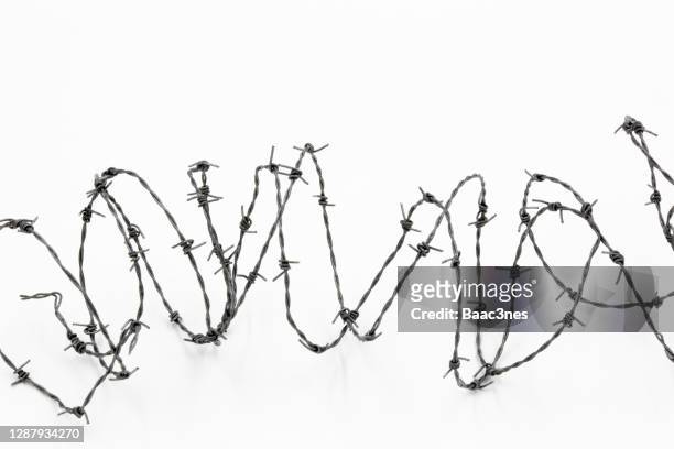close up of barbed wire/fence - alambrada fotografías e imágenes de stock