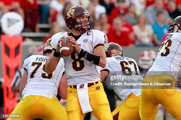 Central Michigan's quarterback Ryan Radcliff looks to pass during the first half against N.C. State. N.C. State defeated Central Michigan, 38-24, on...