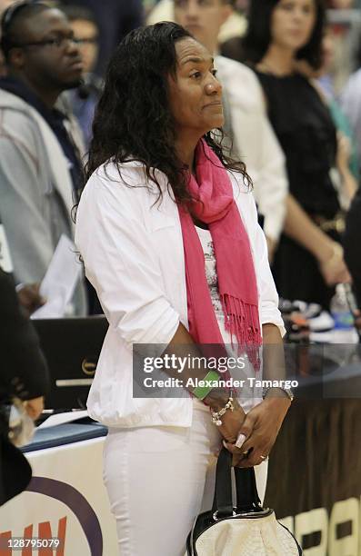 Gloria James attends South Florida All-Star Classic game at Florida International University on October 8, 2011 in Miami, Florida.