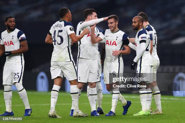 Harry Winks of Tottenham Hotspur celebrates after scoring their team's third goal with his team mates during the UEFA Europa League Group J stage...