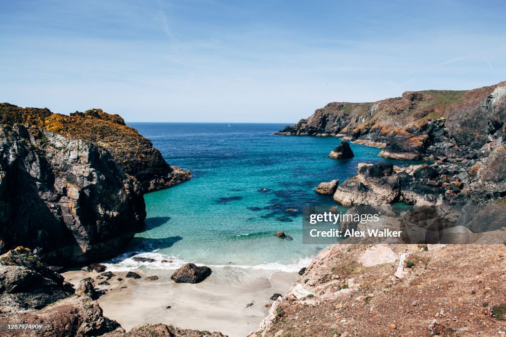 Clear blue water and rocks at Kynance Cove