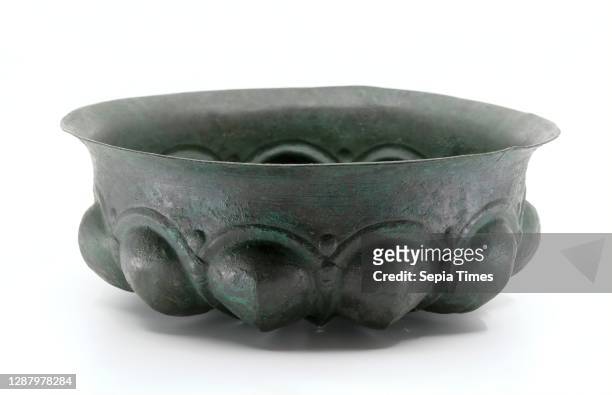 Lobed omphalos bowl, Achaemenid, Date ca. 6th–5th century B.C., Western Asia, Bronze, Height: 3.25 in. ; Diam.: 9.63 in. , Metalwork-Vessels.