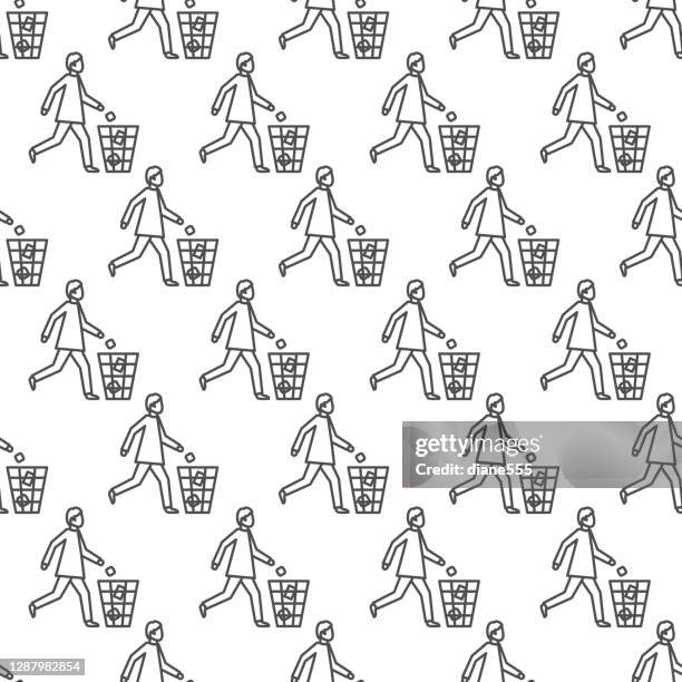 thin line environment icons repeating pattern - guy-throwing-out-garbage-drawing stock illustrations