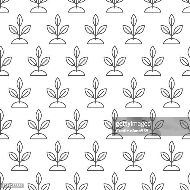 thin line environment icons repeating pattern - seedling stock illustrations