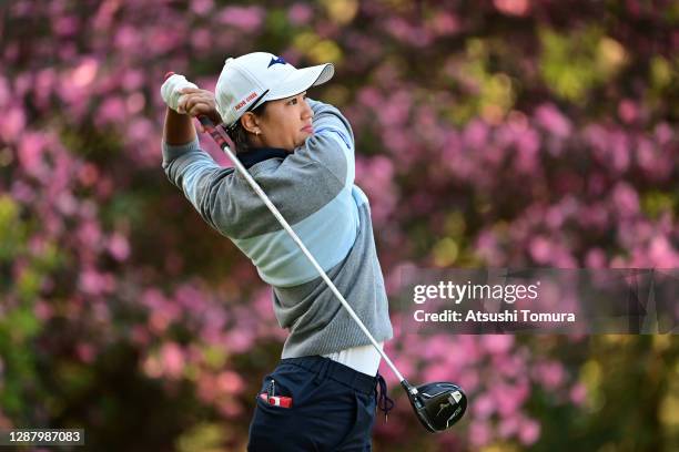 Mao Nozawa of Japan hits her tee shot on the 2nd hole during the second round of the JLPGA Tour Championship Ricoh Cup at the Miyazaki Country Club...