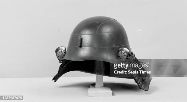 Helmet , Japanese, 18th–19th century, Iron, lacquer, copper alloy, 6 in. X 10 1/2 in. , Helmets.