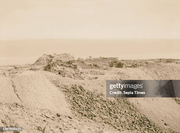 Caves of Qumran where Dead Sea scrolls were found. 1958, West Bank, Qumran Site.