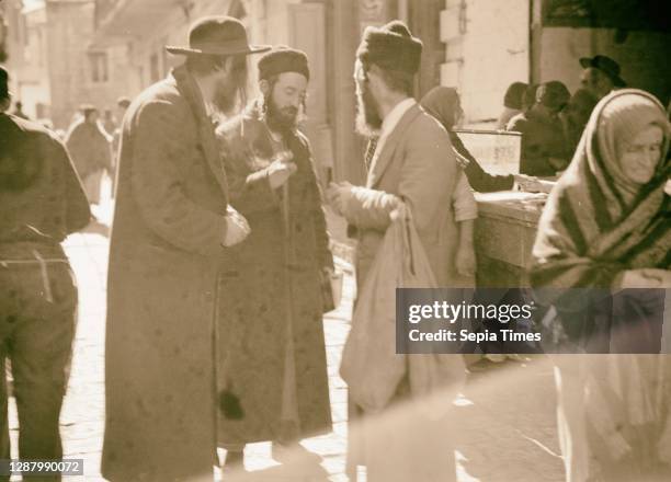 Group of Jews in Mea Shearim Quarter. 1934, Jerusalem, Israel.