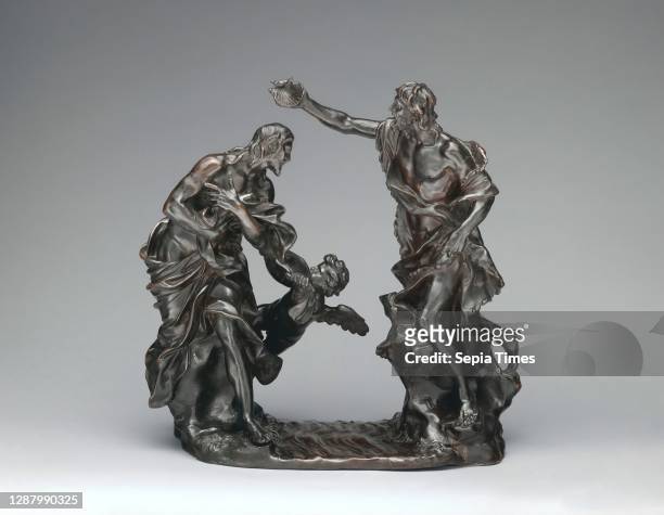 Baptism of Christ, Italian, Rome, After a model by Alessandro Algardi , mid-17th century, Italian, Rome, Bronze with dark brown patina, 17 1/2 × 10...