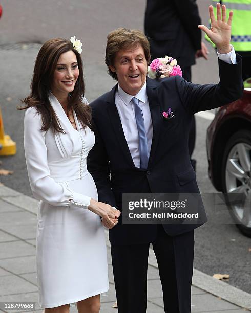 Sir Paul McCartney and Nancy Shevell arrive for their wedding at Marylebone Registry Office on October 9, 2011 in London, England.