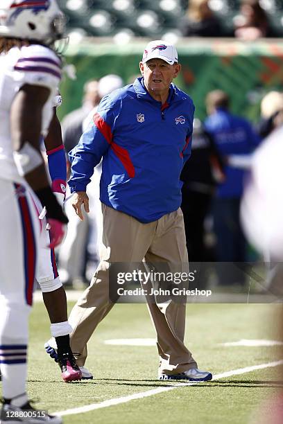 Head Coach Chan Gailey of the Buffalo Bills watches his team prior to the game against the Cincinnati Bengals on October 2, 2011 at Paul Brown...