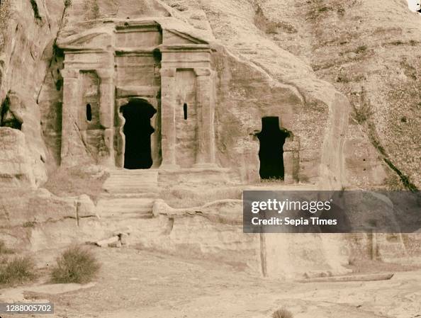 Classical monument, Wadi Farasah, showing rock cut channels and pool for collecting water.