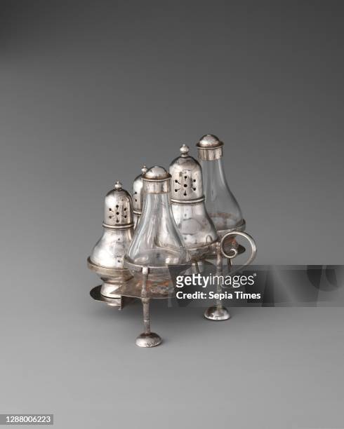 David Clayton, Miniature cruet stand, British, London, David Clayton , 1720–23, British, London, Silver, glass, Height: 3 1/4 in. ,...