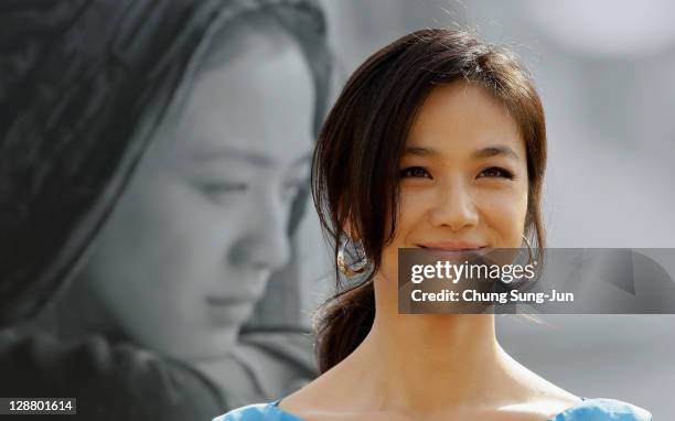 Actresss Tang Wei attends at the Open Talk 'Wu Xia' at Haeundae seashore during the 16th Busan International Film Festival on October 9, 2011 in...