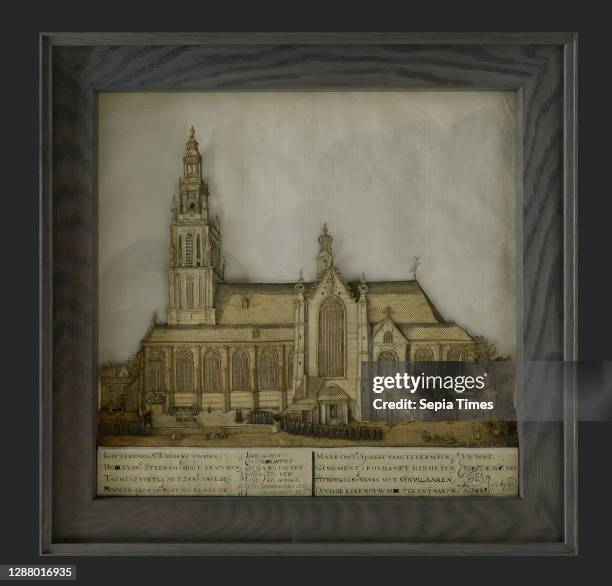 Jan Adelaar , Cut-out print with Laurenskerk, between 1621 and 1645, seen from the south, cutting art visual material paper wood panel, cut...