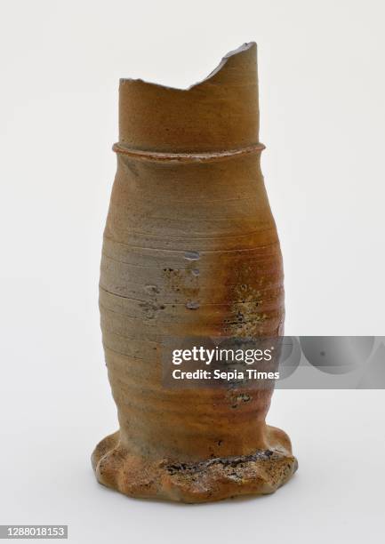 Fragment jacoba jug, drinking jug of stoneware on pinched foot, brown flamed, Jug or jacobakan jug crockery holder soil find ceramic stoneware glaze...