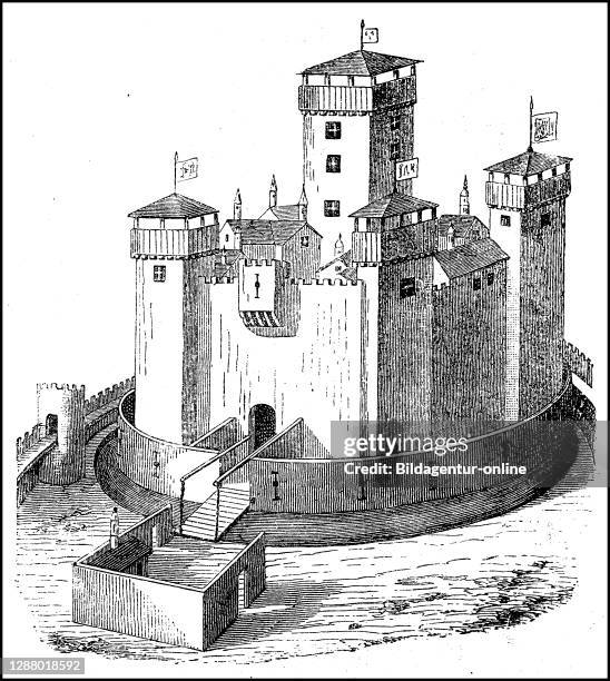 French feudal castle in the 14th century, France, the castle Panouse in Aveyron / Ein französisches Feudalschloß im 14. Jahrhundert, Frankreich, das...