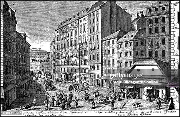 Anischt of Tiefer Graben in Vienna, Austria, at the beginning of the 18th century / Anischt des Tiefer Graben in Wien, Österreich, zu Beginn des 18....