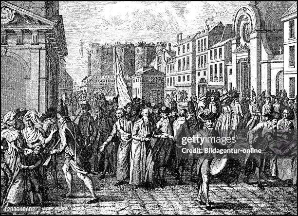 Moving with the liberated prisoners of the Bastille, July 14th 1789 French Revolution, Paris, France / Umzug mit den befreiten Gefangenen der...