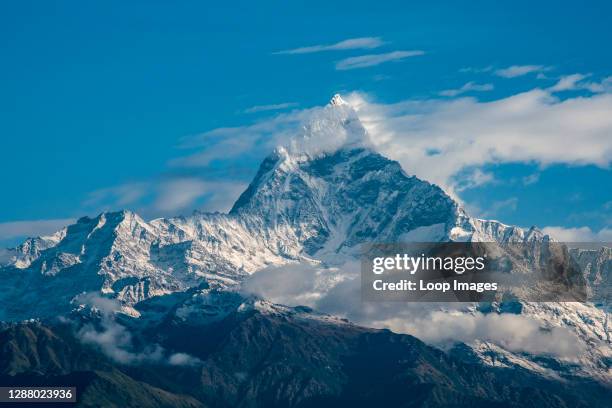 Mount Machapuchare or Fisthail peak near Pokhara in Nepal.