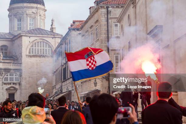 Croatian wedding celebration in the old town of Dubrovnik.