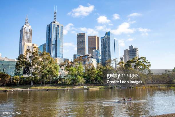 Melbourne city centre skyline alongside the Yarra River.