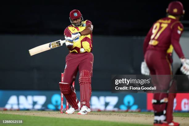 Kieron Pollard, captain of the West Indies makes a shot during game one of the International T20 series between New Zealand and the West Indies at...