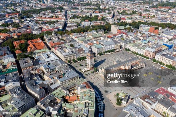 old town of cracow, poland, aerial view - krakow center stock pictures, royalty-free photos & images