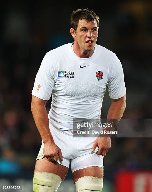 Louis Deacon of England looks on during quarter final two of the 2011 IRB Rugby World Cup between England and France at Eden Park on October 8, 2011...