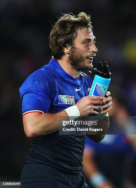 Maxime Medard of France has a drink during quarter final two of the 2011 IRB Rugby World Cup between England and France at Eden Park on October 8,...