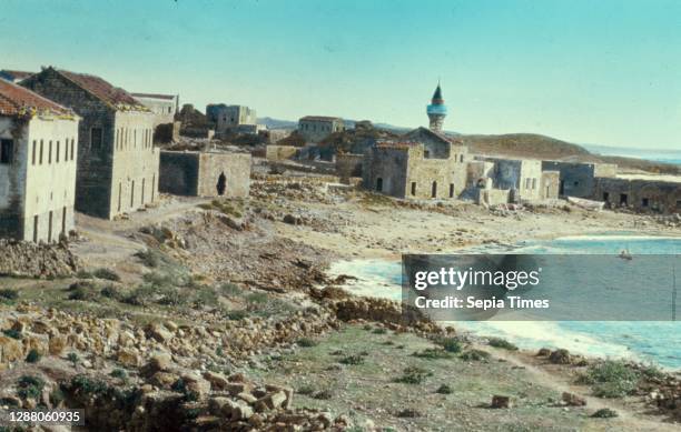 Along the Mediterranean coast, southward. Caesarea, village and bay. Acts 101, 2333. 1950, Israel, Caesarea.