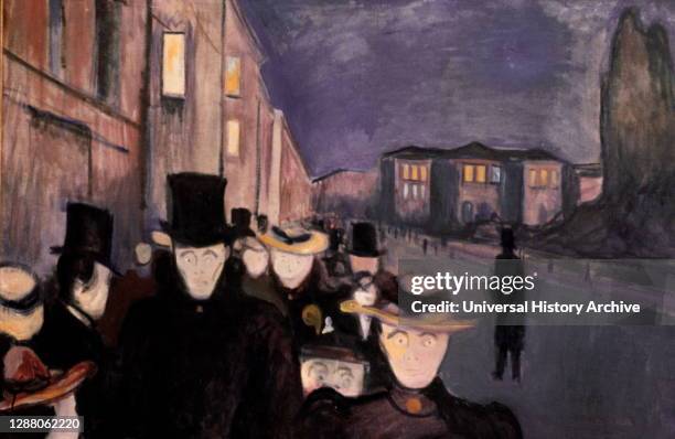 Evening on Karl Johan', 1892. Artist: Edvard Munch. Edvard Munch is a Norwegian born, expressionist painter, and printer. He played a great role in...