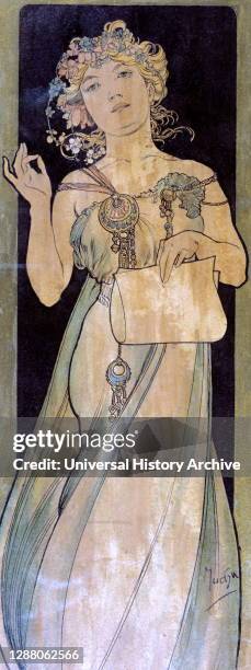 Portrait of a Woman', c1900-1939 Artist: Alphonse Mucha. Mucha developed his own personal style characterized by art nouveau elements, tender colours...