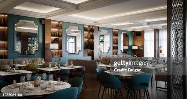 empty restaurant interior - restaurant chic stock pictures, royalty-free photos & images