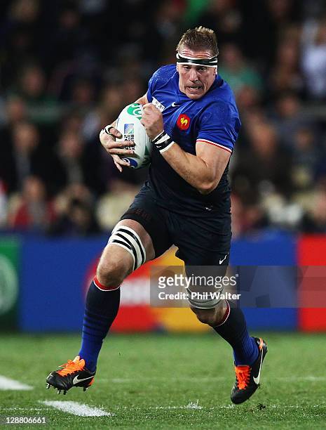 Imanol Harinordoquy of France in action during quarter final two of the 2011 IRB Rugby World Cup between England and France at Eden Park on October...