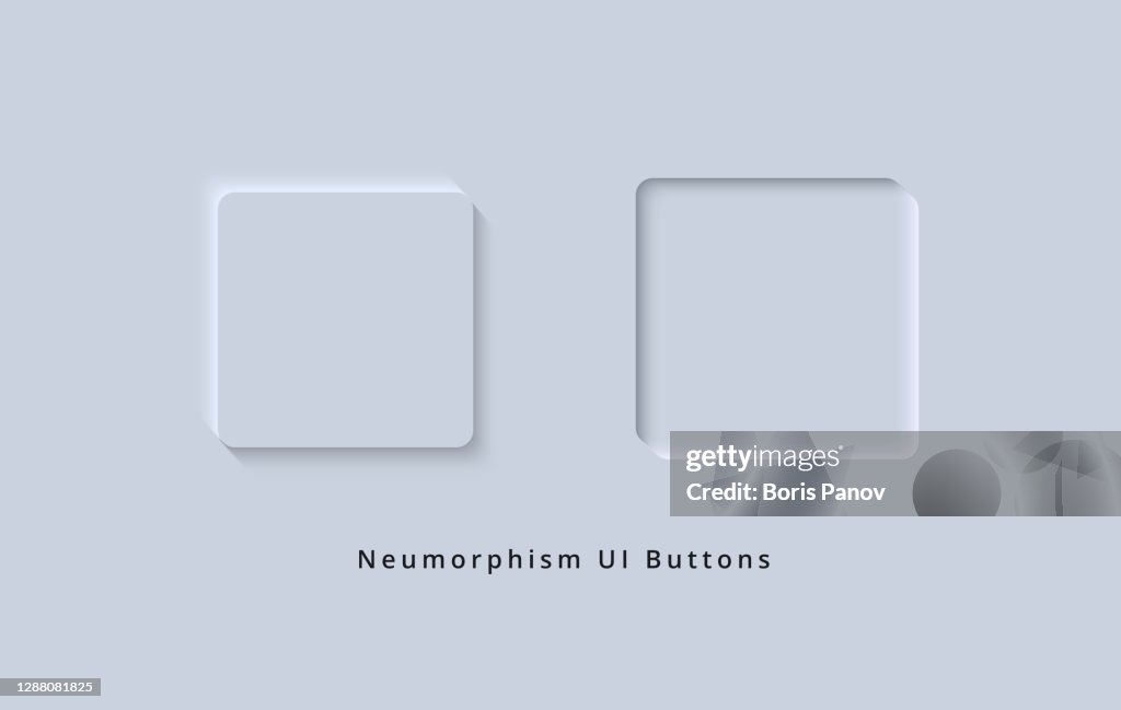Skeuomorphismus und Neumorphismus UI Square Button Design von futuristischen 3D-Effekt für White Web und Mobile App-Tasten