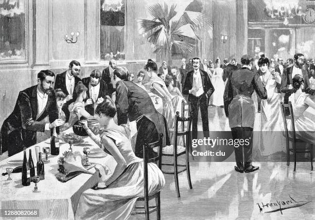 new year celebration in the restaurant - archival stock illustrations stock illustrations