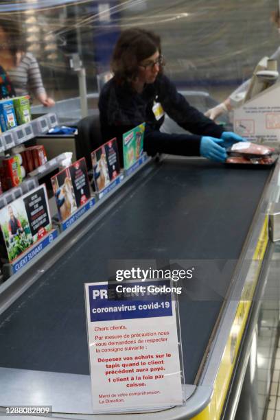 Supermarket in Evreux. France during COVID-19 lockdown.