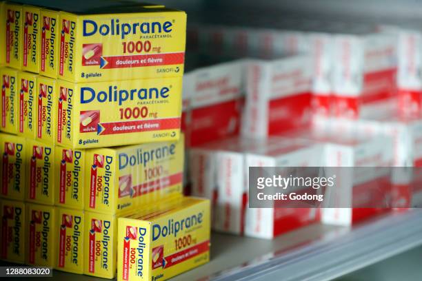Coronavirus epidemic . Paracetamol. Doliprane for sale. Pharmacy. France.
