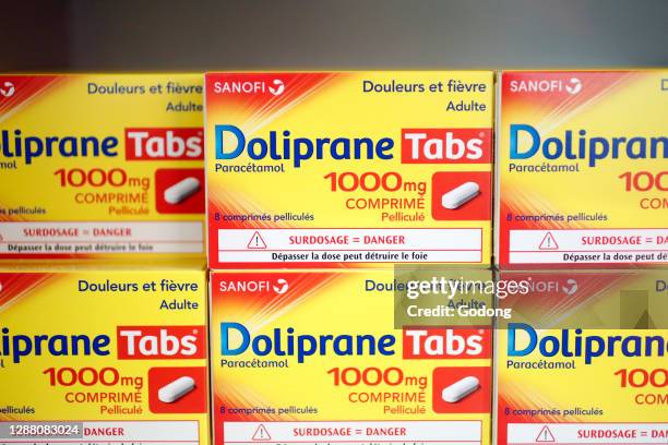 Coronavirus epidemic . Paracetamol. Doliprane for sale. Pharmacy. France.