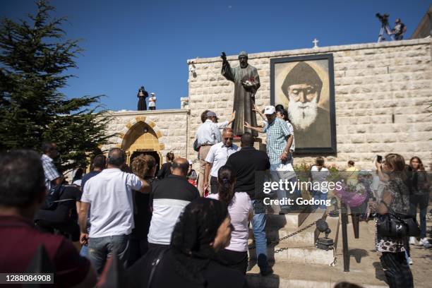 Christian procession in the town of Annaya in northern Lebanon from the hermitage to the monastery of Saint Maroun.