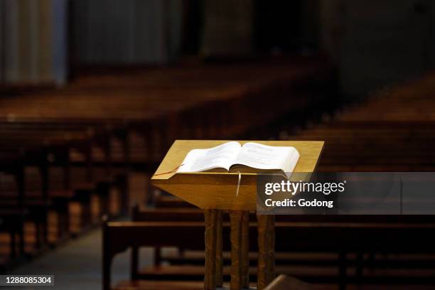 Coronavirus epidemic . Lockdown and Containment measures. Empty church. Sallanches. France.