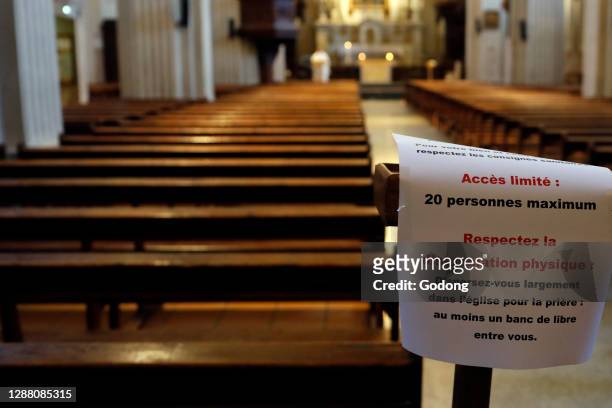 Coronavirus epidemic . Lockdown and Containment measures. Empty church. Sallanches. France.