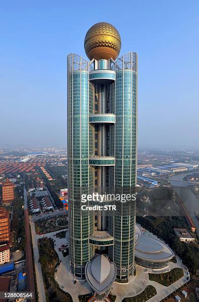 This aerial photo taken on October 7, 2011 shows the Longxi International Hotel, standing at 328 metres high and costing 470 million USD to build, in...