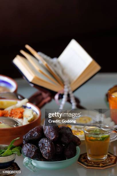 Traditional meal for iftar in time of Ramadan after the fast has been broken. France.