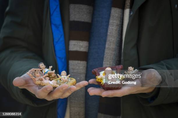 Baby Jesus taken from Nativity Scenes to be blessed by Pope Francis in St Peter's square, Vatican .